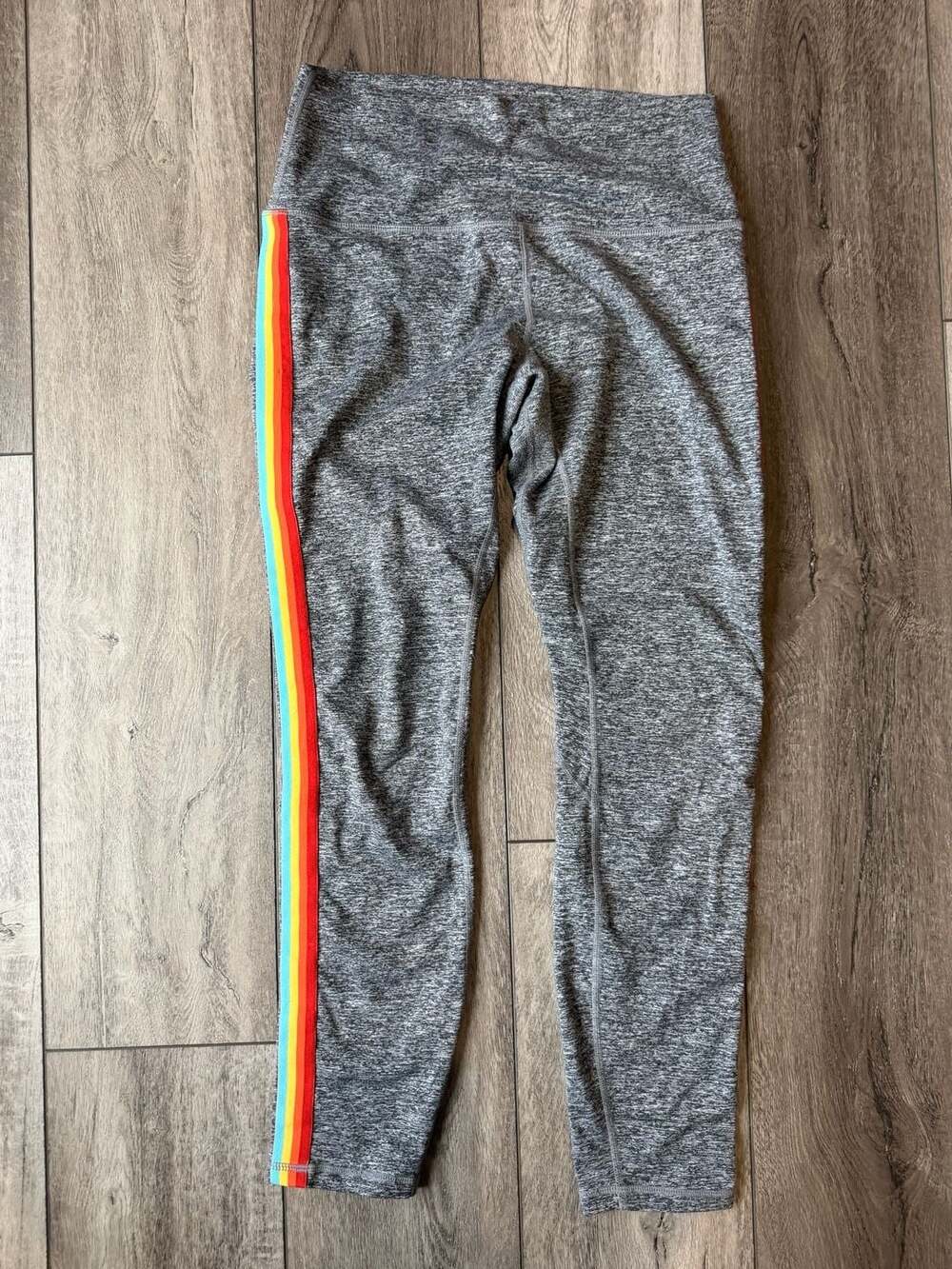Spiritual Gangster Essential High-Waist Rainbow Side Stripe Leggings Size L Gray